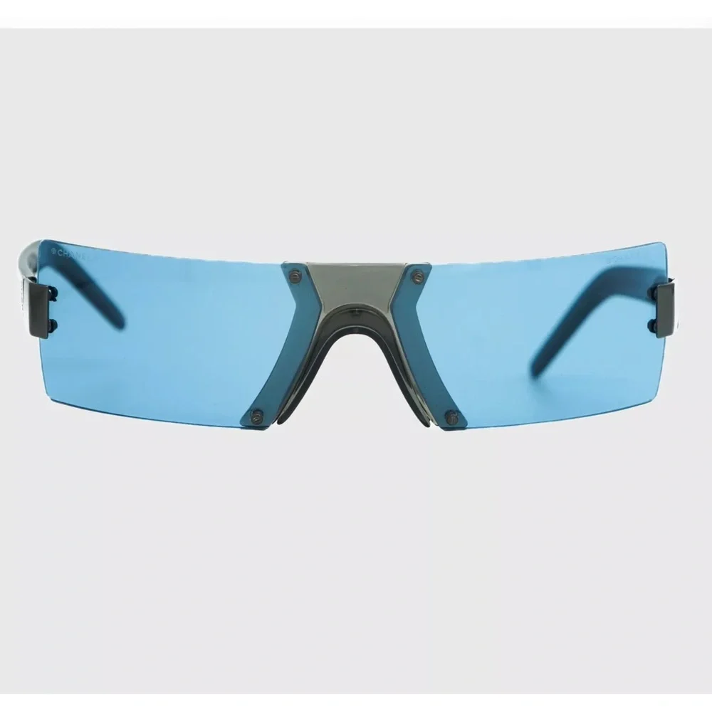 Chanel Blue Shield Sunglasses on Metal with Case - Picture 13 of 14